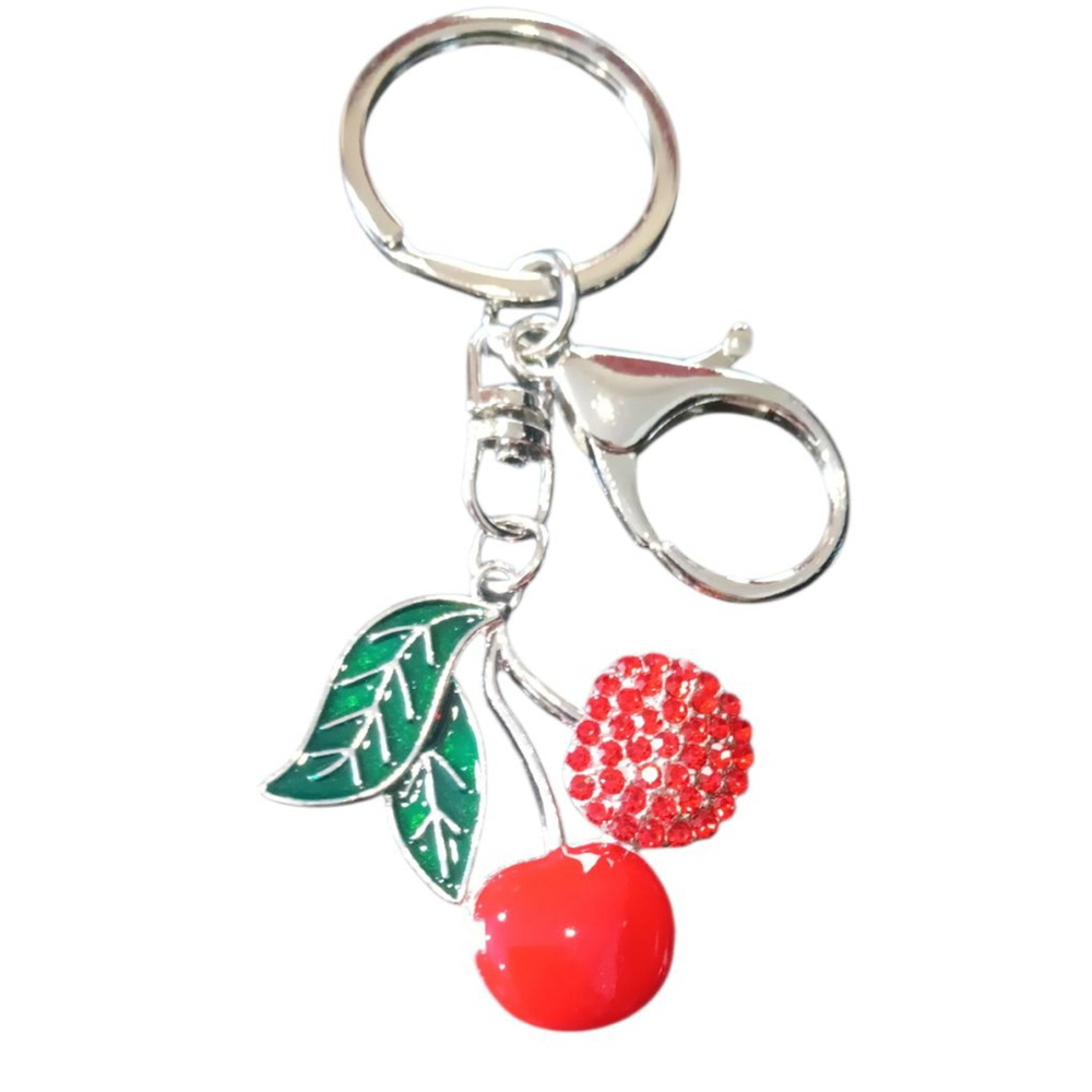 Bling Rhinestone Cherry Keychain Purse Backpack Charm